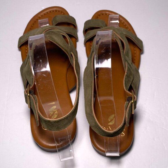 Franco Sarto Womens Olive Green Suede Strap Sandals Sz 8 Buckle Closure Toe Loop - Picture 6 of 7